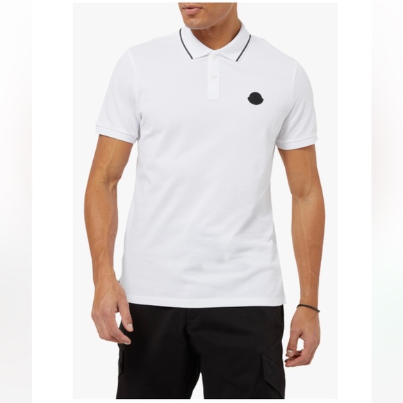 Moncler Other - Men’s MONCLER Large Crisp White Polo Shirt! Black Logo, Short Sleeve Golf